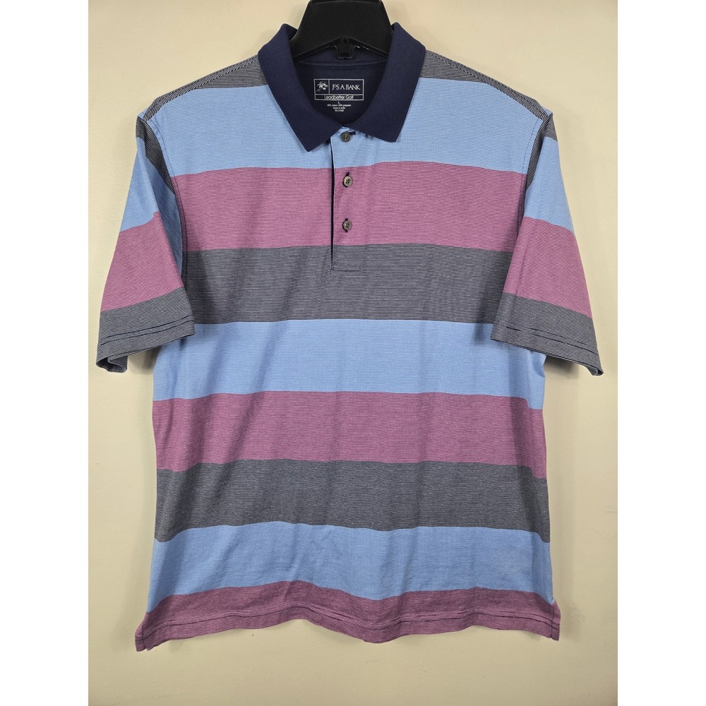 Jos A Bank Leadbetter Golf Polo Shirt Mens Large Blue Purple Striped Short Sleev